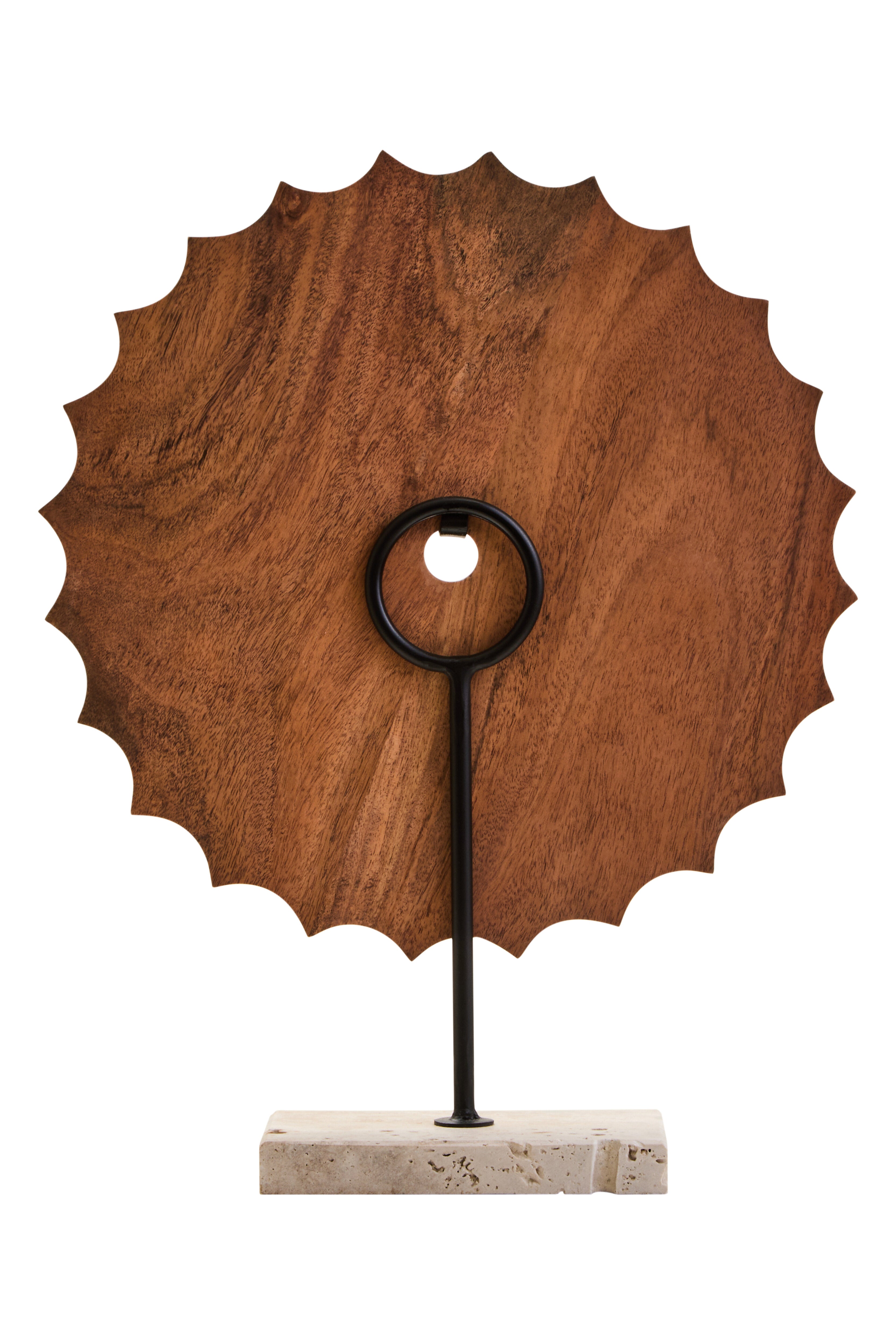 Lindos Natural Wood Round Sculpture with Travertine Base